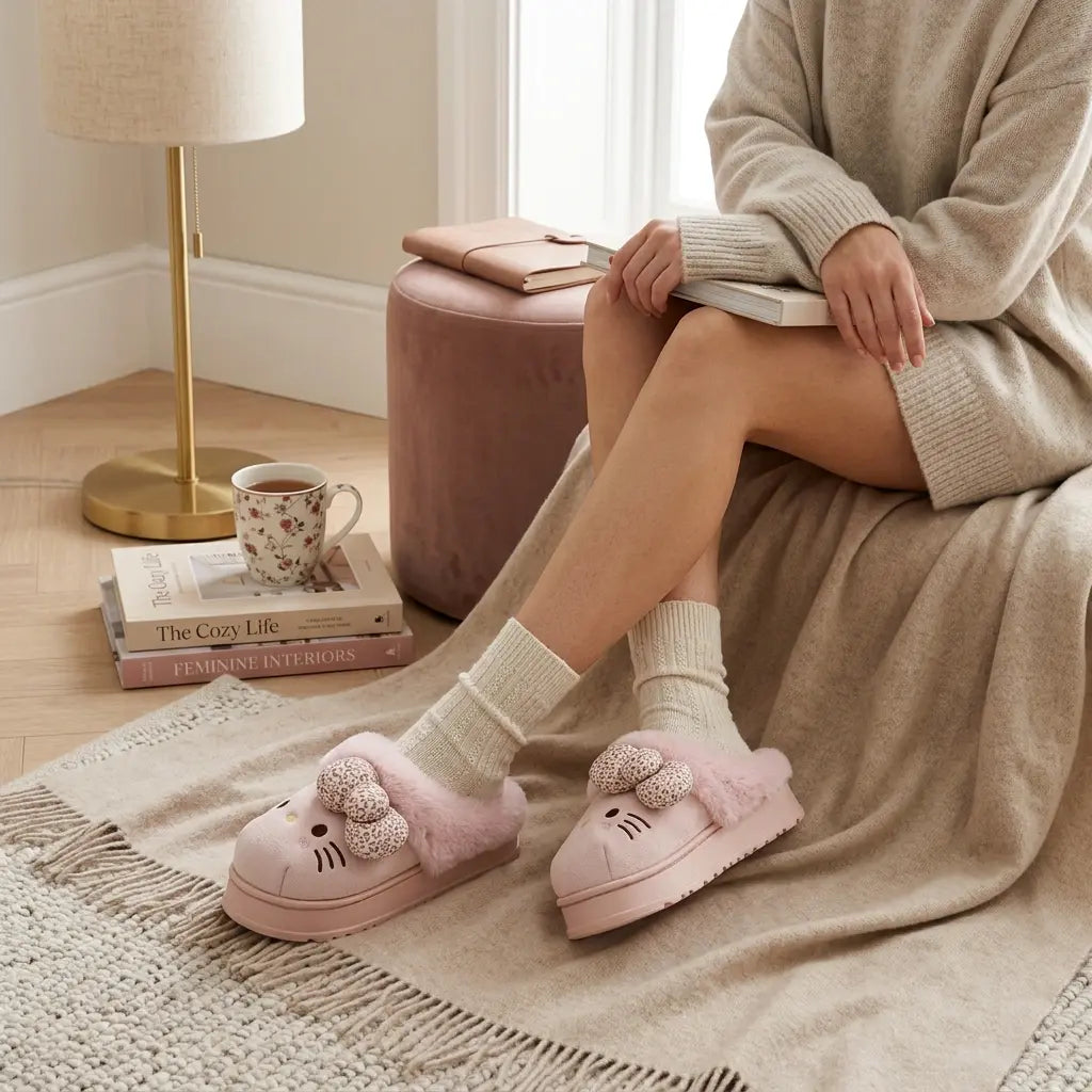Comfy Hello KT Fur Slippers