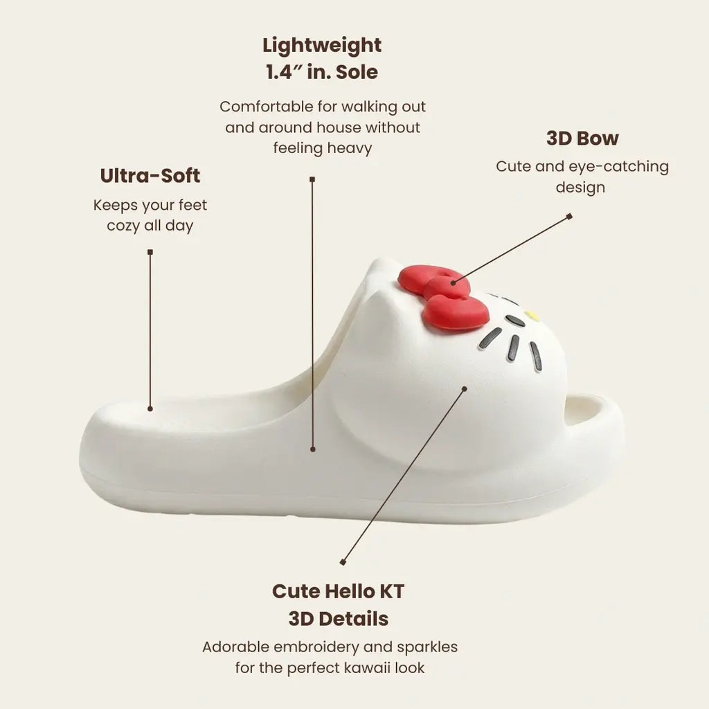 White slides with red bow and black details, featuring text on its features.